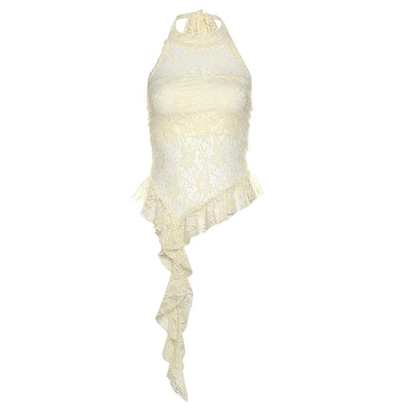 European and American style summer new women's clothing pure desire round neck hanging neck hollow backless irregular edge small vest