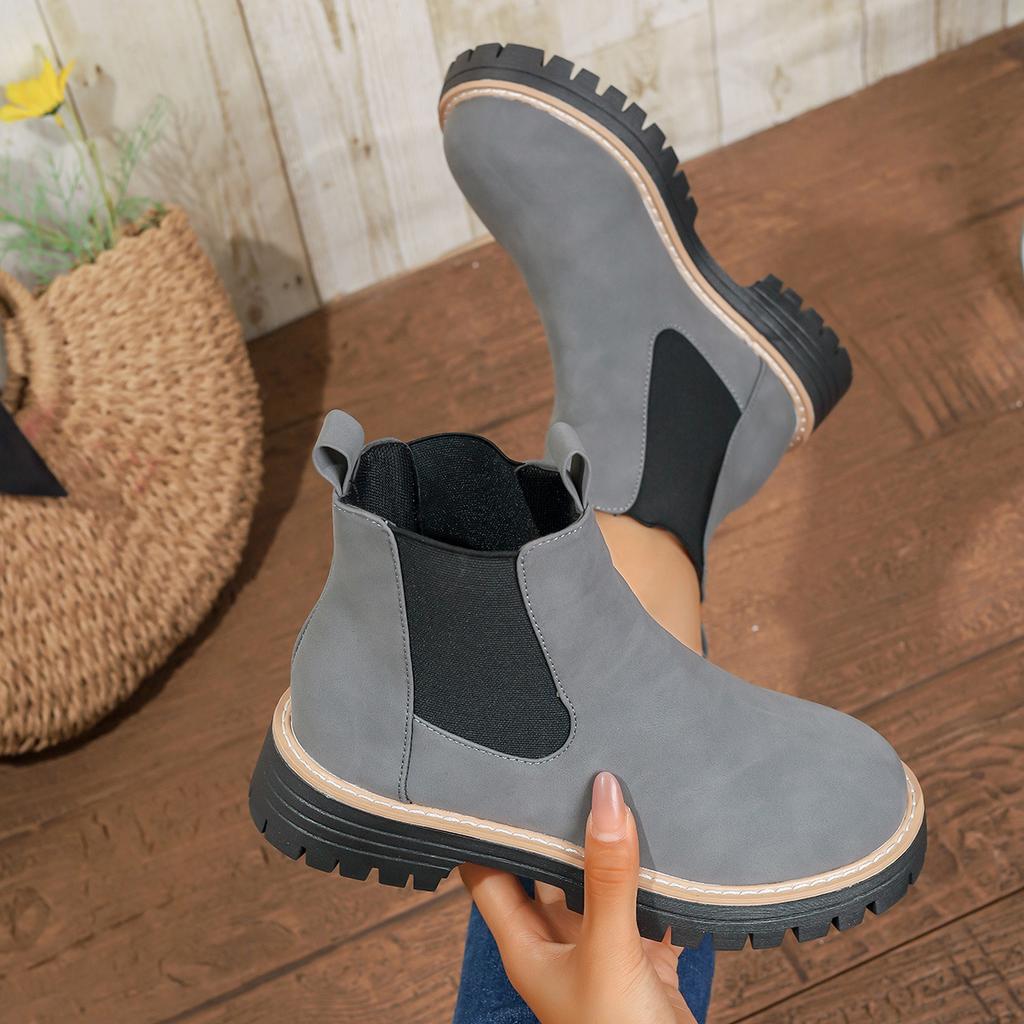 Damen Stiefeletten im britischen Stil - Chelsea & Martin Boots mit klobiger Sohle, schlank geschnittene Stiefeletten für Herbst/Winter