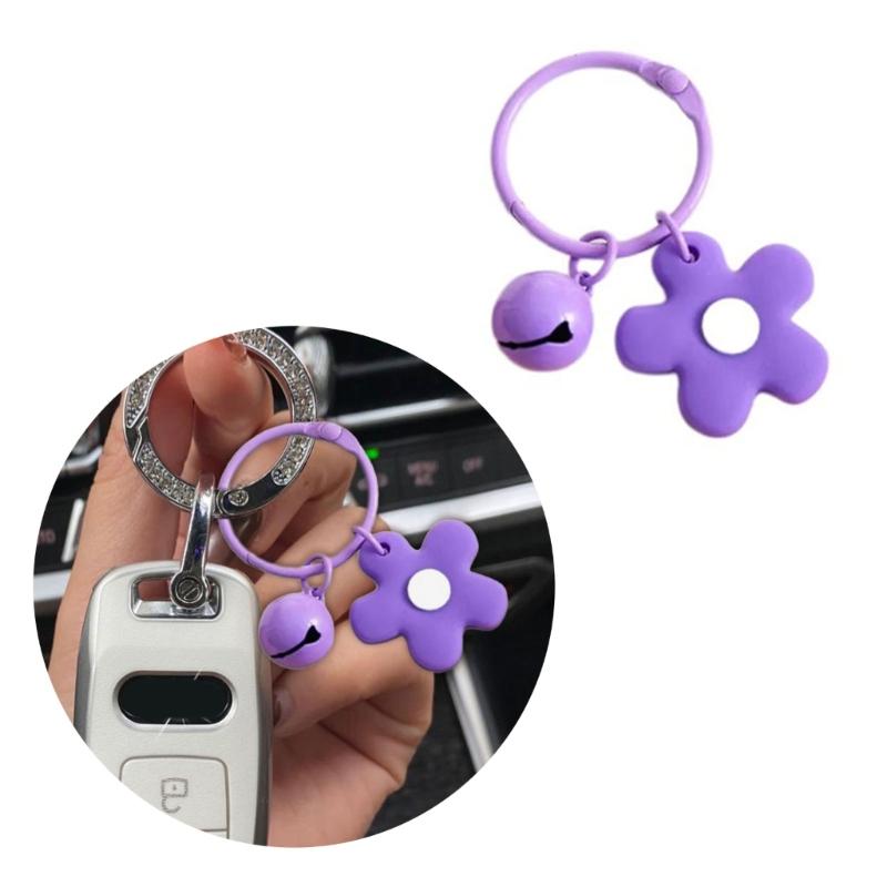 Flower Keychain Bell Charm Miniature Key Ring for Bags and Keys Multiple Candy Color Floral Pendant Keyring Accessory