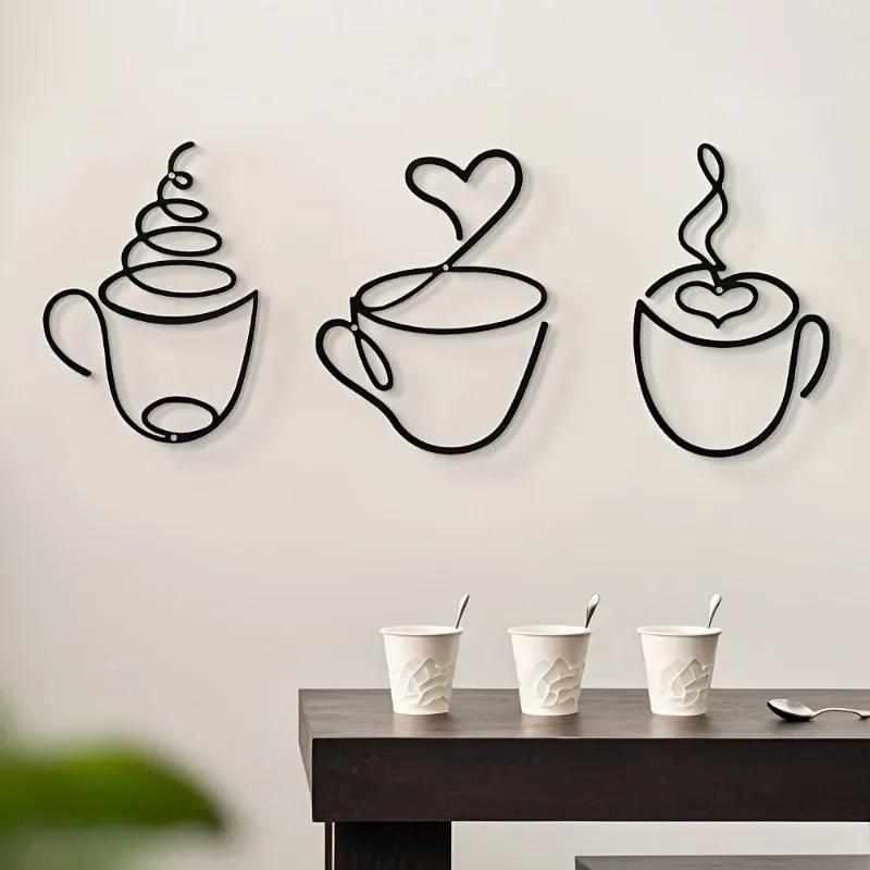 3PCS of Creative Coffee Wall Hangings, Coffee Shop Decorations, Home Crafts,Interior Wall Decorations,High Quality Carbon Steel