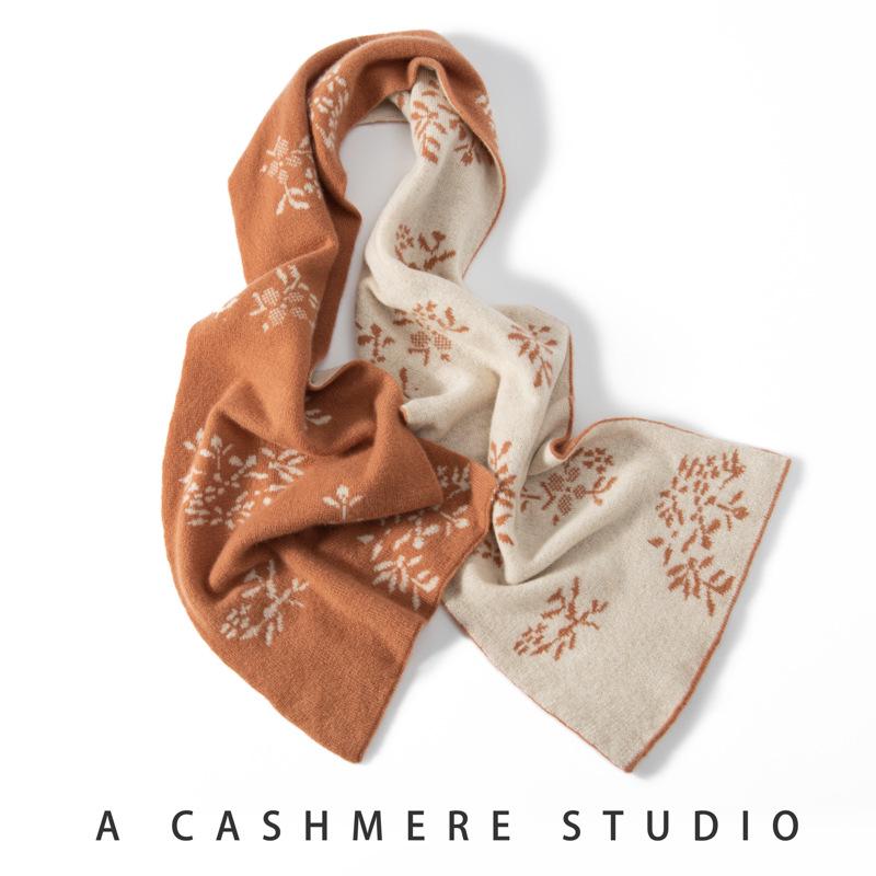 Women's 100% Cashmere Jacquard Scarf - Thick, Warm, Fashionable Knit Shawl for Autumn & Winter