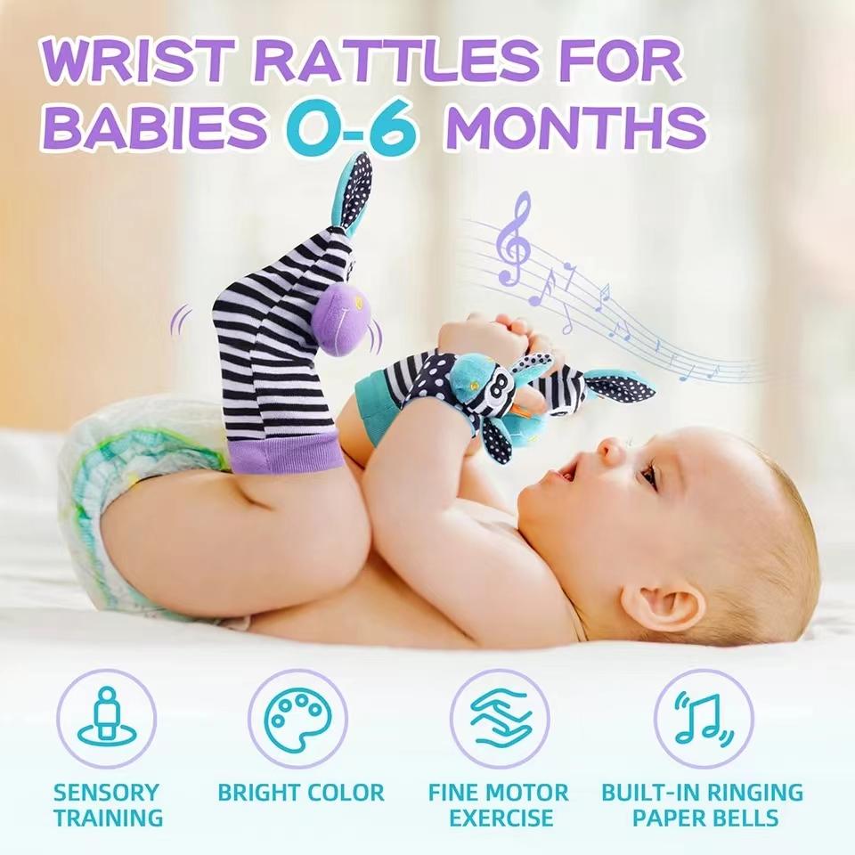 Baby Wrist Rattle Socks 0-12 Months Sensory Learning Toys for Infants Toddlers Early Educational Development Gifts