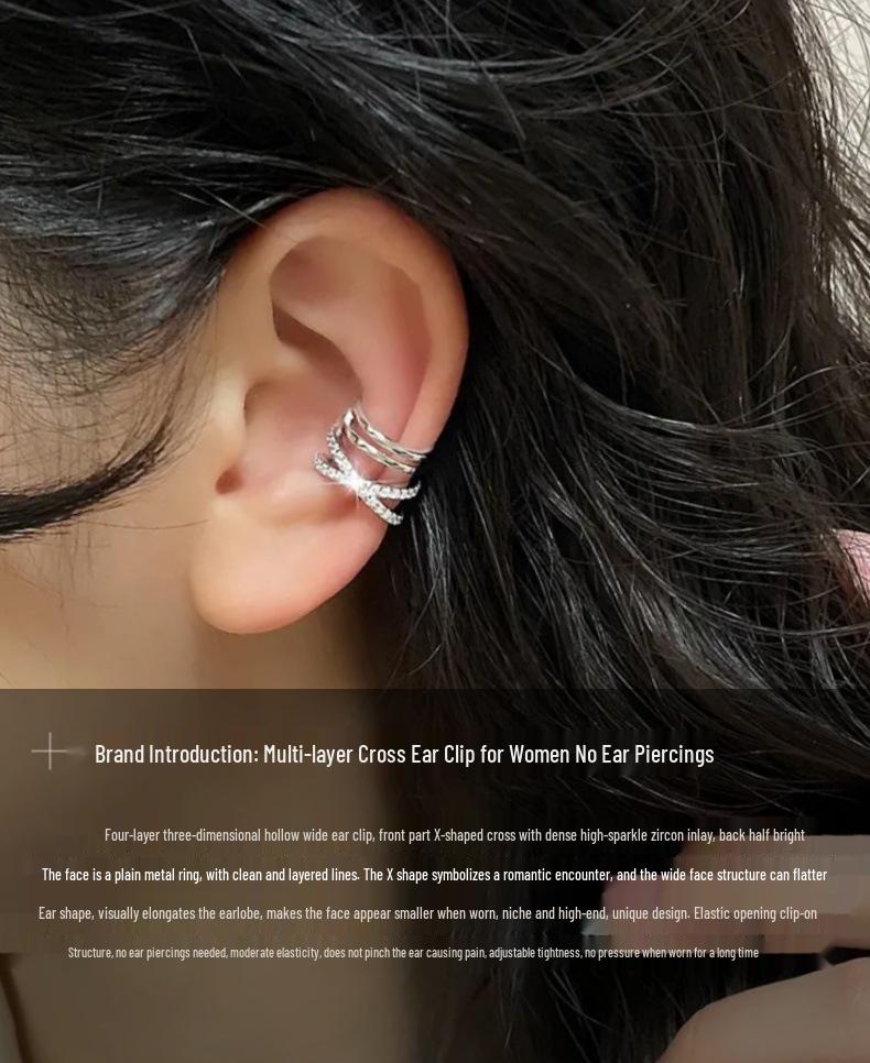 S925 Sterling Silver No Piercing Women's Ear Cuff, Luxury Full Diamond Earrings, Niche Design, Gold-Plated High-End Ear Jewelry.