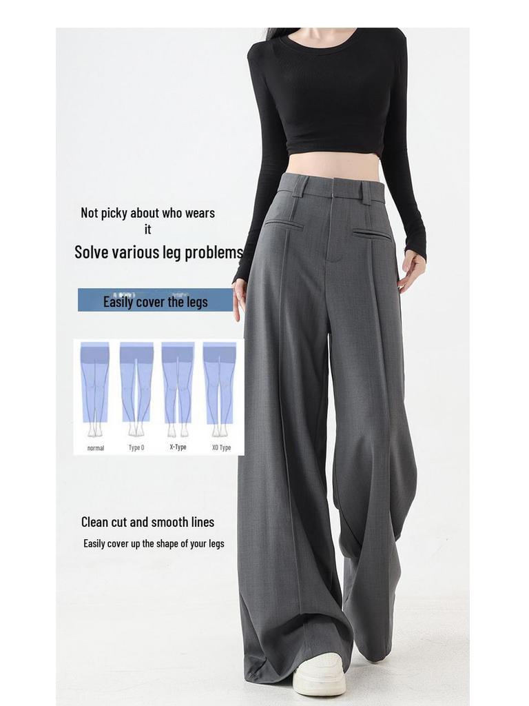 2025 High Waist Slim Straight Women's Floor-Length Drape Pants - Spring & Autumn Wide-Leg Suit Style.
