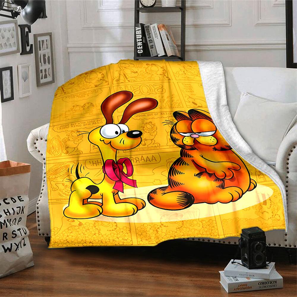 1pc Garfield Cartoon Comics Flannel Blanket, Soft Skin Friendly with Digital Printing, Various Sizes Available for Family, Friends, Birthday