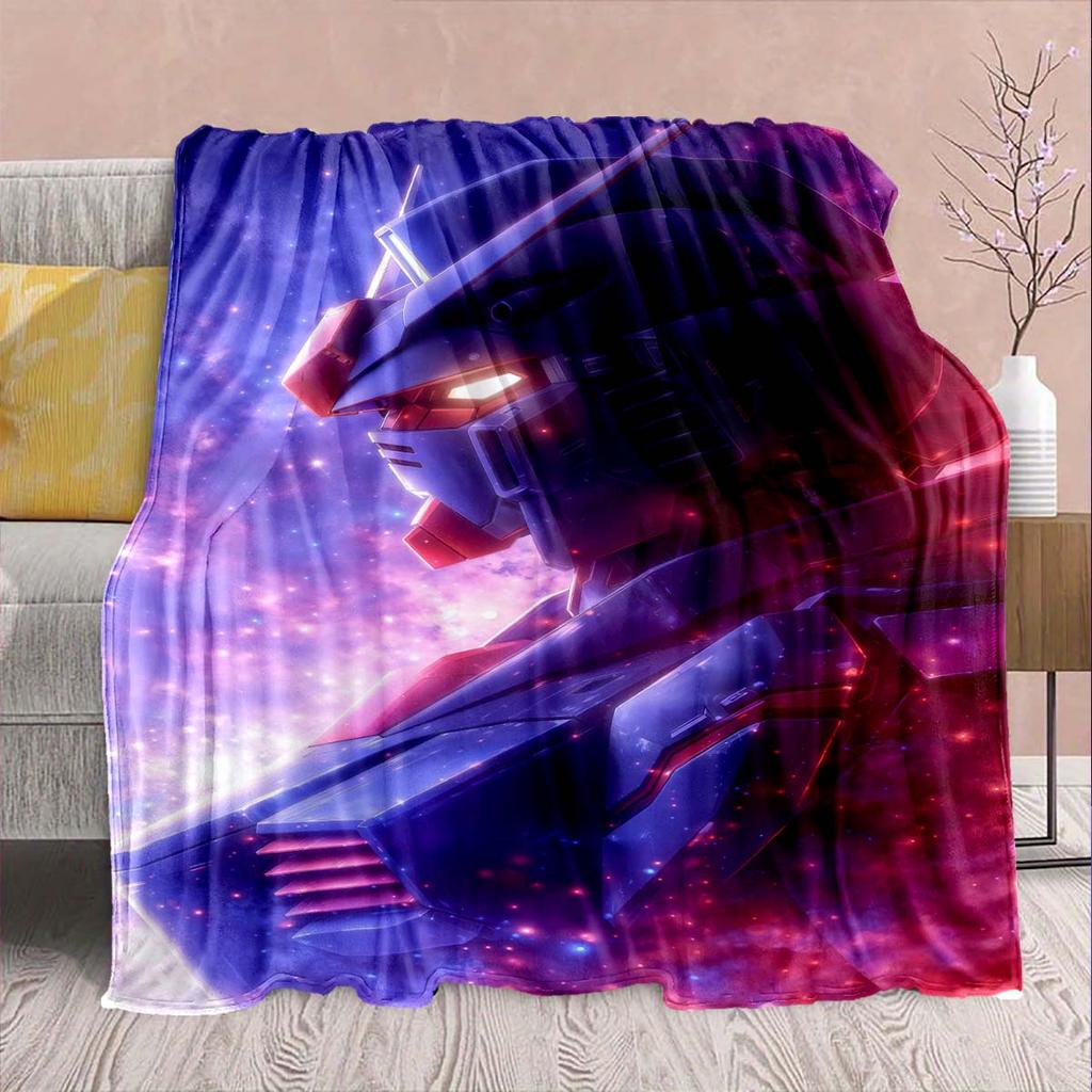 Gundam Anime Flannel Blanket - Soft Warm Perfect for Sofa, Bedding Camping Travel Office Home Decor