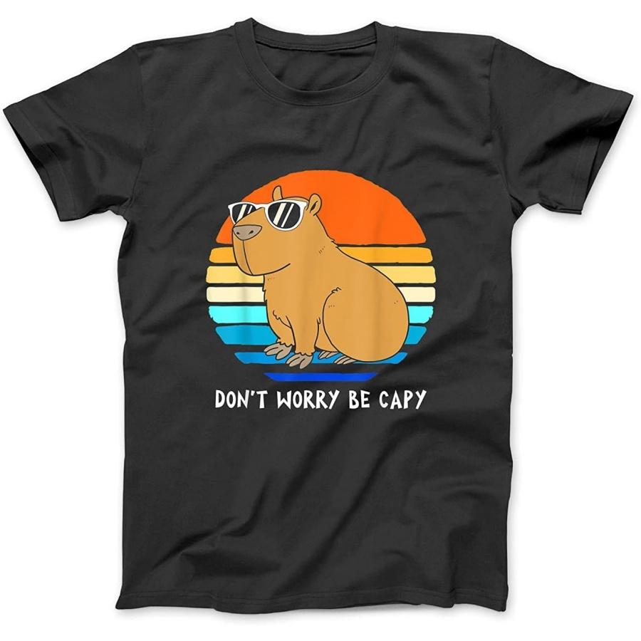 

Retro Rodent Funny Capybara Dont Be Worry Be Capy T-Shirt Sweatshirt Hoodie Tanktop for Men Women Kids Black XXXXXL різнокольоровий