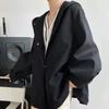 Trench coreano allentato autunnale con cintura con cappuccio Cappotto da donna nero