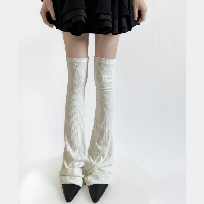 Ribbed Knit Slimming Thigh High Long Socks Elegant Solid Color Designs Flared Over Knee Leg Warmers Stockings for Women