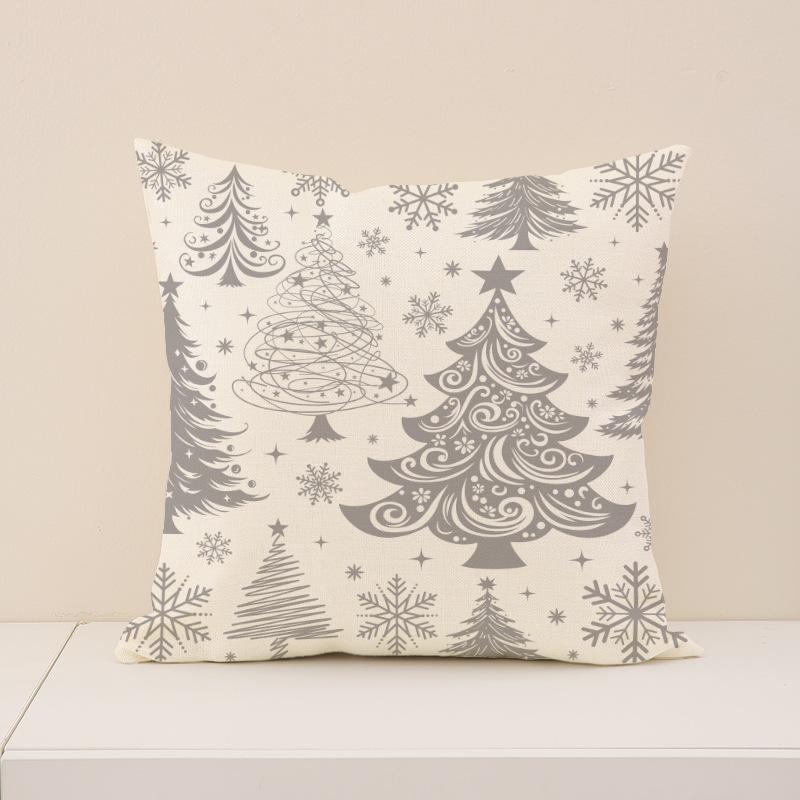 Red Christmas Print Pillow Cover Nordic Style Linen Print Holiday Decoration Living Room Sofa Cushion Cover Pillow