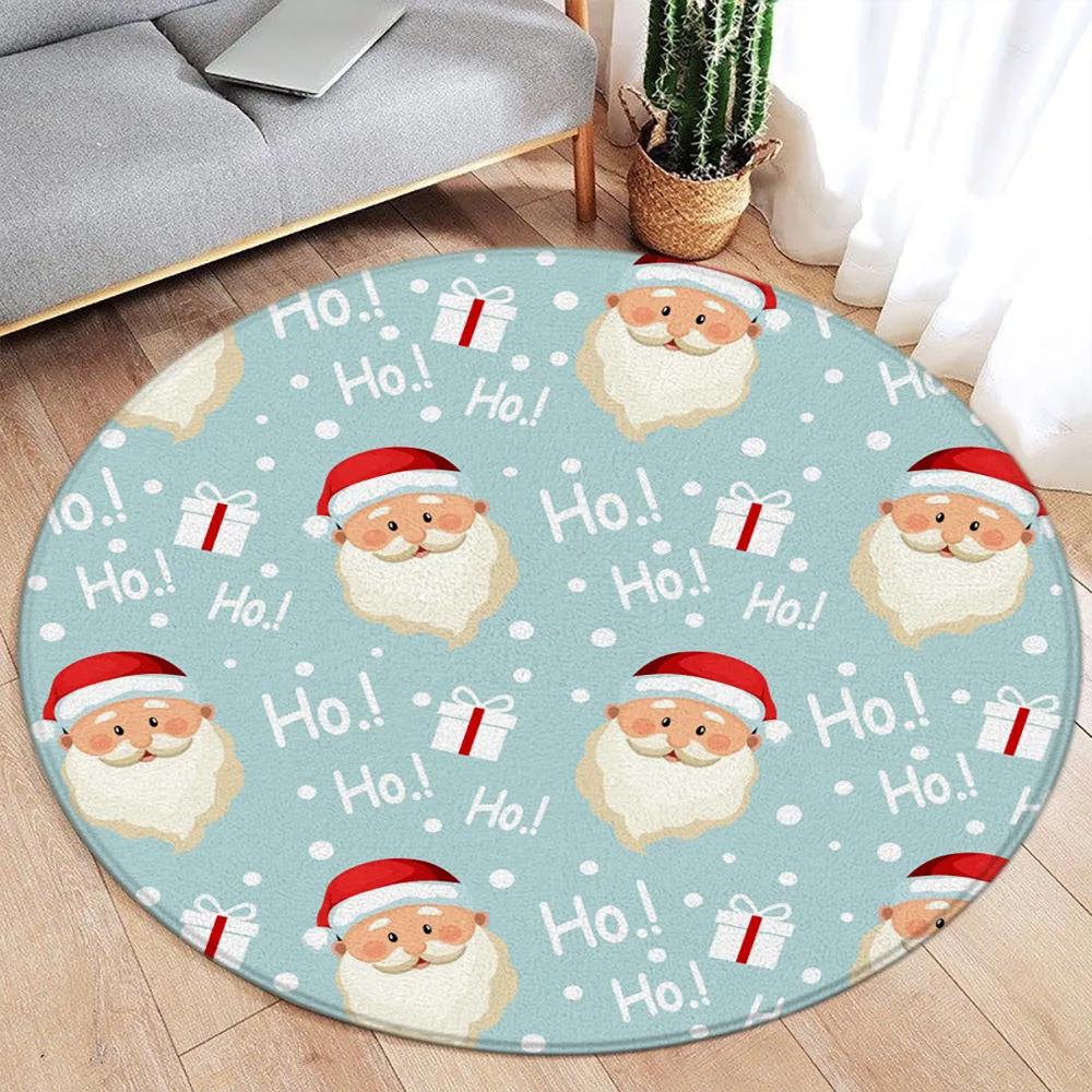 Cartoon Santa Claus Round Carpet Xmas Gift Red Christmas Flannel Mat Home Living Room Bedroom Decorative Floor Rugs
