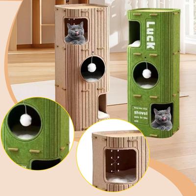 Felt Cat House 3 Story Playhouse, Soft Cushion for Indoor Cats Kittens, Play Rest Hide, Cute Cat Condo Cat Furniture Cat Tree