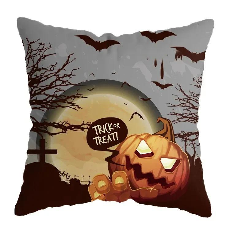 Home Decor Halloween-Themed Cushion Covers With Spooky Scenes Pattern Cushion Cover Suitable For Sofa Bedroom Car Pillow Cover