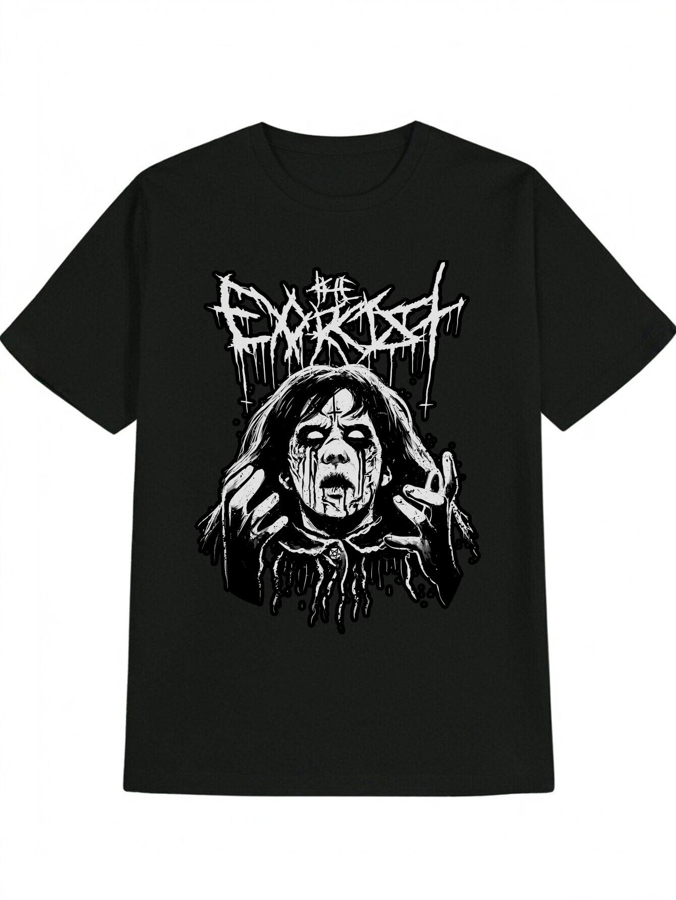 Casual Versatile Round-Neck T-shirt with a Skull Bloodstain Print Design XXXL