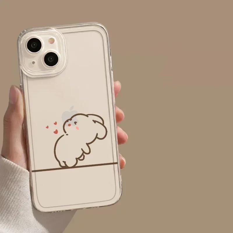 

Простой забавный прозрачный чехол для телефона с кроликом для пары на iPhone 15 16 13 14 12 11 Pro Max 13Mini 7 8 14 Plus XR SE Парные чехлы-сумка iPhone 7 8 or SE