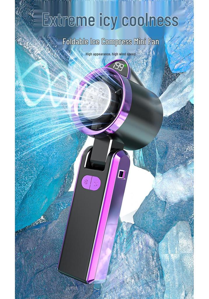 Foldable Portable Neck Hanging Fan with Digital Display and High-Speed Cooling Ice Pack