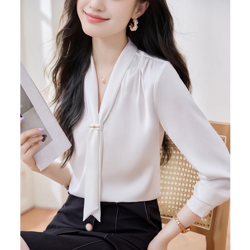 

Teluoman Women s Professional White Long-Sleeve Blouse 3XL