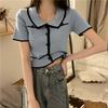 Summer New Loose Ice Silk Short-sleeved T-shirt Women Design Sense High Waist Short Shirt Polo Shirt Blouse Women