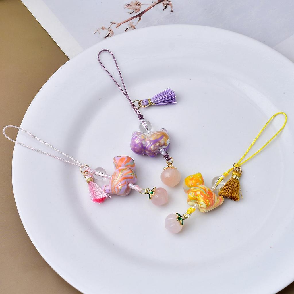Chinese Ink Wash Cat Tassel Pendant Phone Lanyard - Handwoven Song Brocade Bag Charm