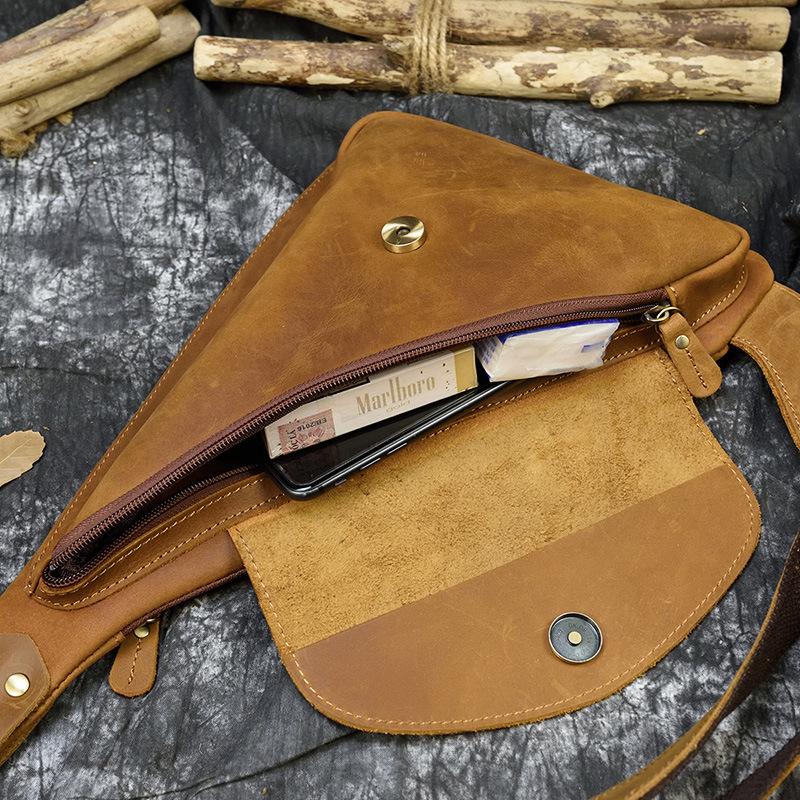 Borsello da Petto da Uomo in Vera Pelle, Borsello da Petto in Pelle Retro Crazy Horse, Borsa a Spalla Crossbody in Pelle di Vacchetta Primo Strato