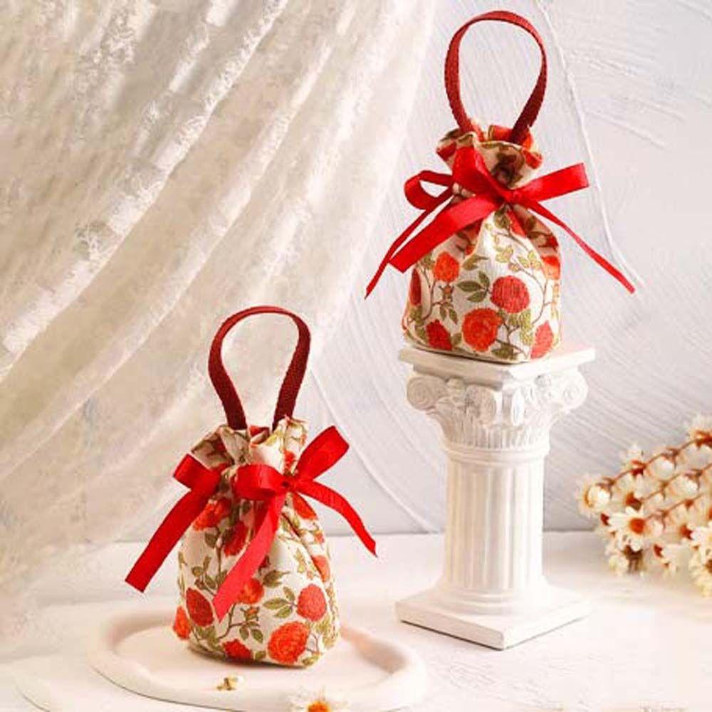 Tulip Rose Flower Drawstring Bag Floral Festive Sugar Bag Portable Ins Canvas Wrist Bag  Outdoor