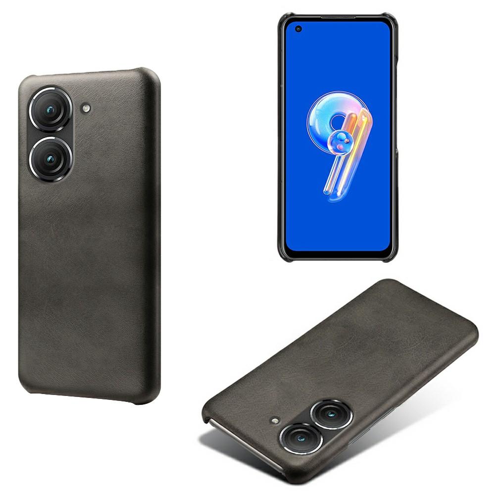 

For Asus Zenfone 9 5G Calf Texture PU Leather Coated Hard PC Case Shockproof Protective Phone Cover Black