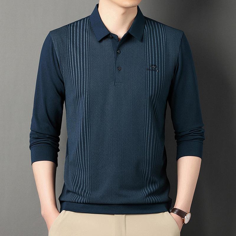 Мужская рубашка-поло с длинными рукавами среднего и пожилого возраста — фото 11