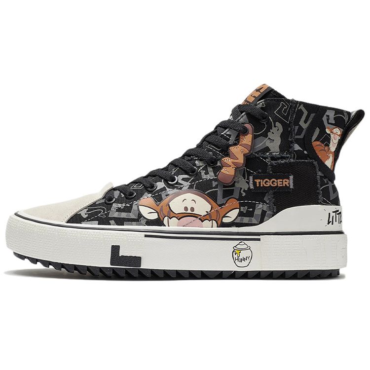 Disney X Li Ning Tigger Classic Casual High-Top Sneakers Men sneakers Black White AGCS333-1