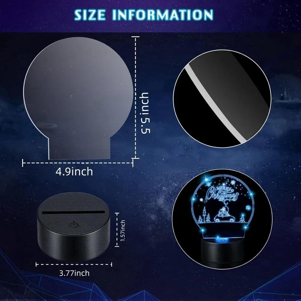 6/12 Pcs 3D Lamps Base LED Night Light DIY Clear Acrylic Sheets RGB Color Remote USB Cable Light Stand Decor Room Christmas Gift