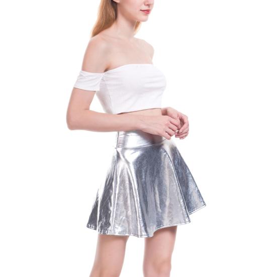 High-Waist Bright Color Mini Skirt Women Nightclub Stage Show Skater Skirt Streetwear