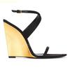 Fashion Gold Wedge Heel Sandals Women 2025 Spring New Sexy Open Toe One-Strap Pumps Cross Strap Fashion Catwalk 11Cm High Heels
