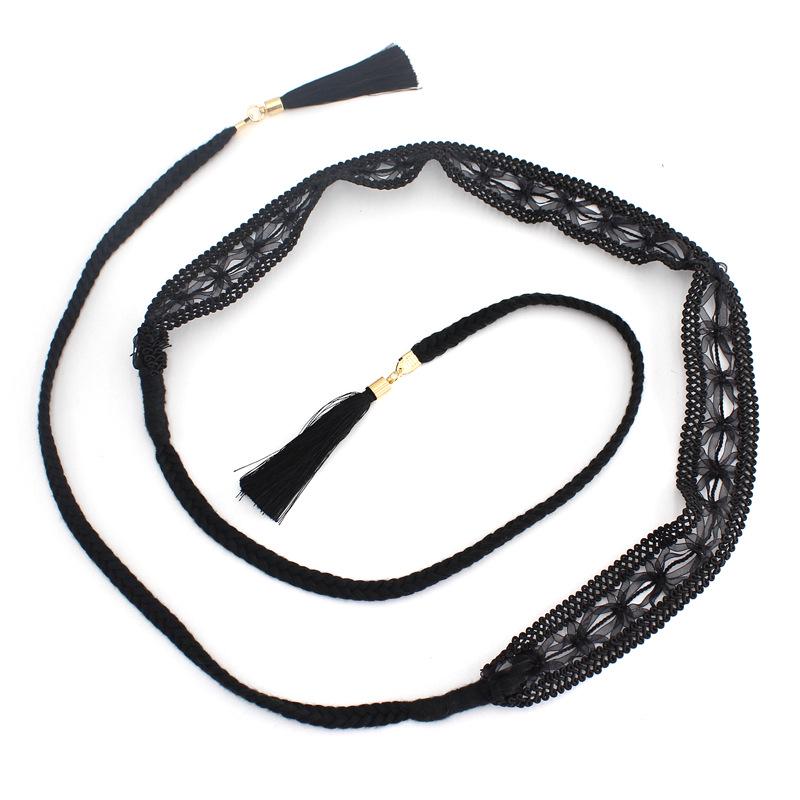 New Women's Knotted Waist Chain: Korean Braided Tassel & Lace Cotton Waist Rope Dress Accessory