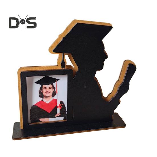 Wooden Graduation Photo Frame Grad Hat Graduates Outline Desktop