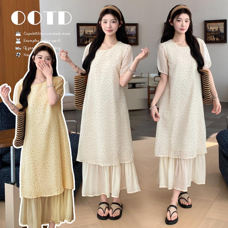 

2026 Elegant French Polka Dot Round Neck Short Dress Extra Large жовтий