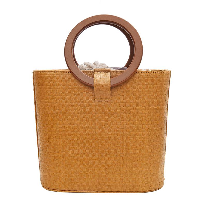 Fashion Woven Beach Solid Wood Handbag All-match One-shoulder Messenger Female Bag