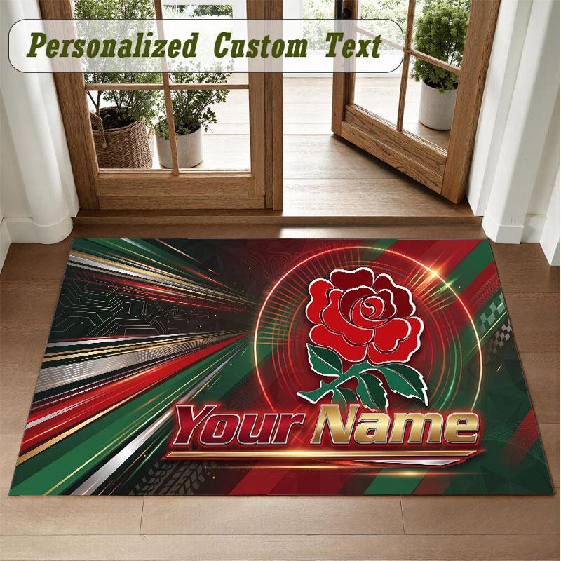 Crystal Velvet Square Rug Custom NameEngland Rugby Pattern Non Slip Home Floor Decor Rug