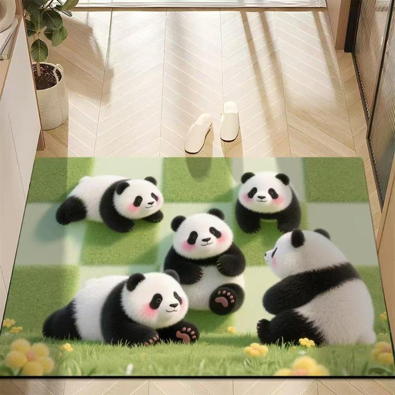 Cute Panda Diatomite Bath Mat - Super Absorbent Fast Dry Door Mat Anti-Slip Waterproof Floor Mat for Bathroom Kitchen Laundry Room