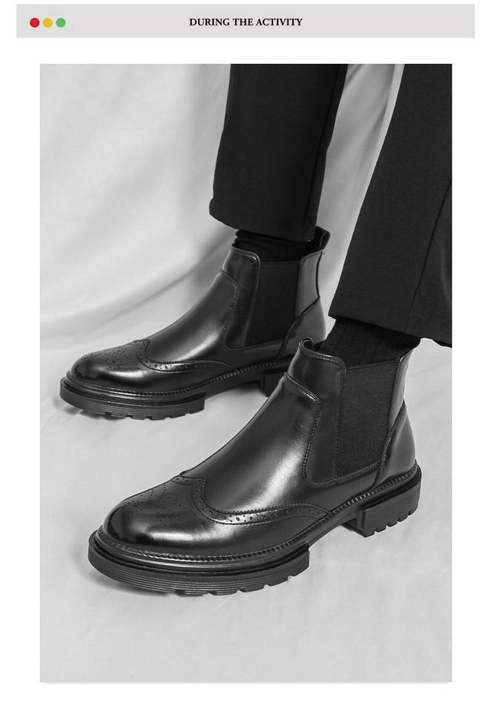 2025 Men's High-top Chelsea Leather Boots: Cross-border Fashion Slip-on Ankle & Martin Style
