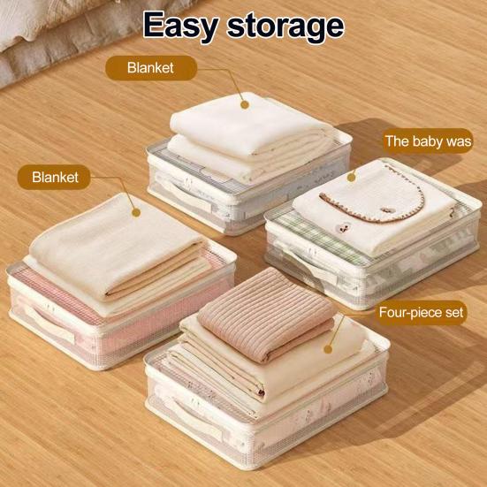 Bed Sheet Organizer See-Through Mesh Closet Storage Bag with Handle Stackable Sheets Set Folder for Bedding Sheets Duvet Covers And Pillow Cases