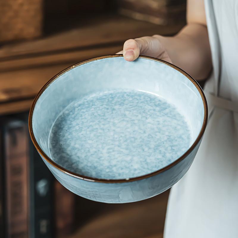Retro Ceramic Household Dishes Bowl Large Basin Restaurant Western Salad Bowl Noodle Bowl Tableware Soup Bowl Restaurant Dishes