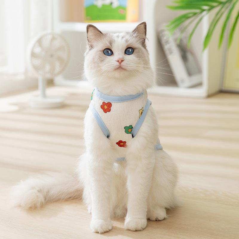 Cat Spring and Summer Breathable Dog Full Print Flower Mesh Traction Vest Teddy Bear Hairless Cat Pet Clothes