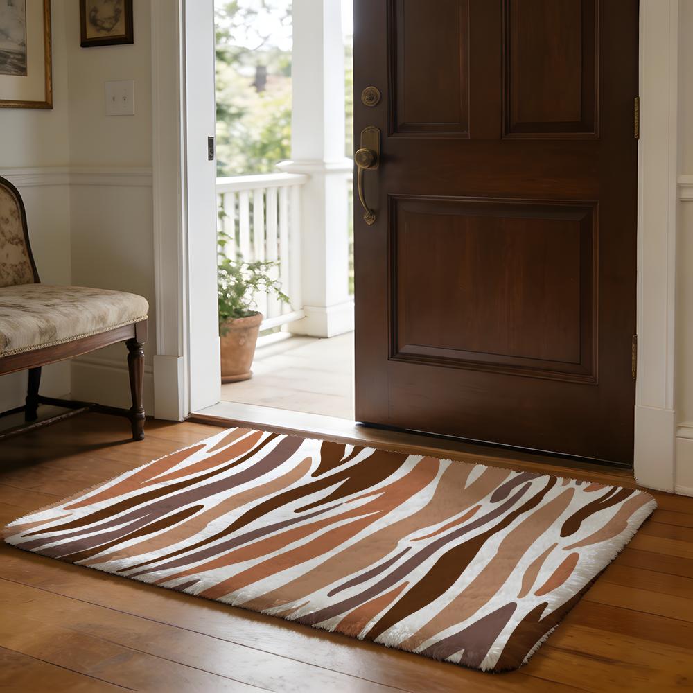 Striped Tiger Pattern Floor Mat Soft Flannel Absorbent Mat Non-Slip Rug Home Bedroom Bathroom 40cm x 60cm