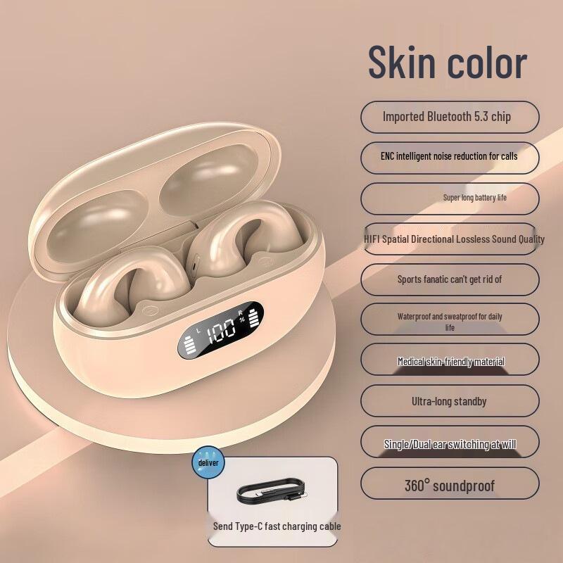 High-End X22 Bluetooth Bone Conduction Earphones - Wireless, Comfortable Ear Clip Design for Long Wear, Unisex