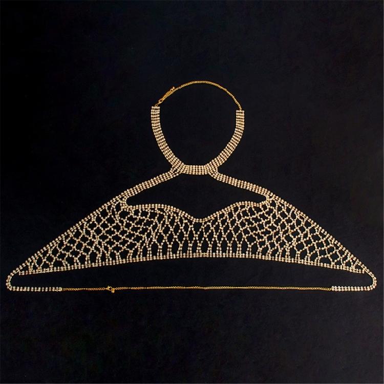 Eye Catching Mesh Body Chain With Glitters Rhinestones Backless Sleeveless Clubwear Suitable For Travel And Photo Props