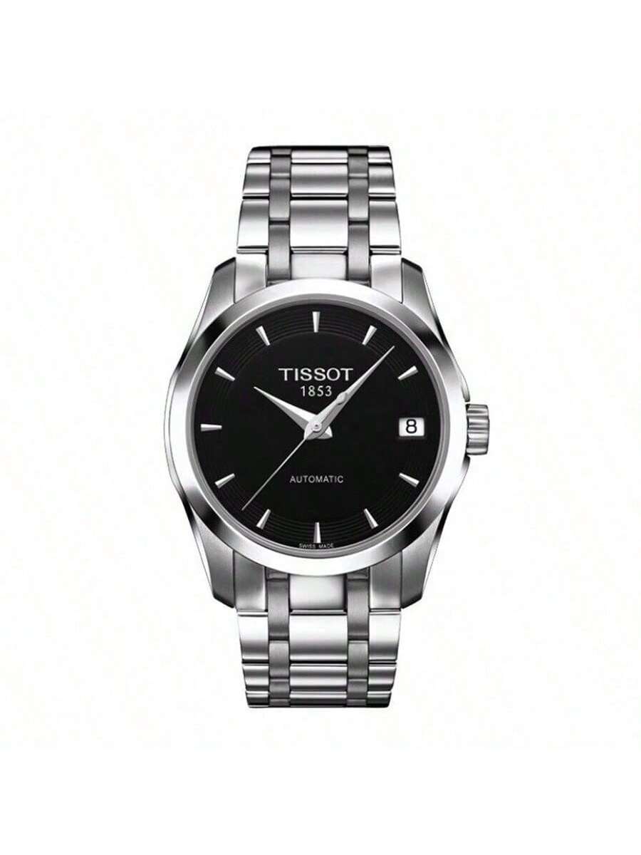Tissot women s watch, mechanical movement, 100m water resistance, stainless steel strap, model T035.207.11.051.00 чёрный