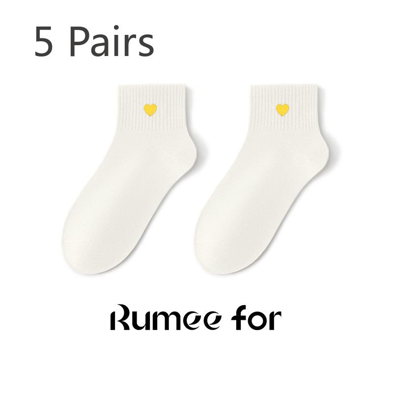 

5 пар женских весенних и осенних дышащих дезодорирующих носков с вышивкой «Любовь» с нескользящей впитывающей пот короткой трубкой 5 Pairs бежевый