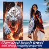 3D Fiery White Tiger Printed Beach Towel Polyester Soft Quick Dry Large Bath Towel Summer Swimming Pool Surfing Blanket