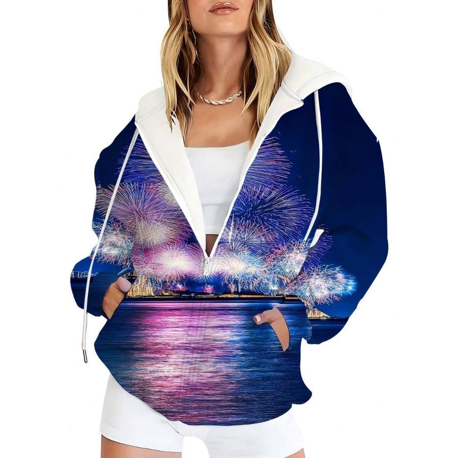 Floral Print Women's Hooded Zip-Up Sweatshirt Spring Festival Hoodie For Women 3D Printing Coat Jacket