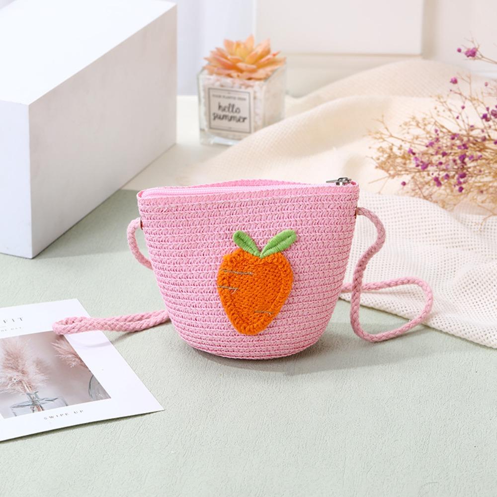New Straw Crossbody Bag Fruit Woven Coin Purse Handbag Girls Kids