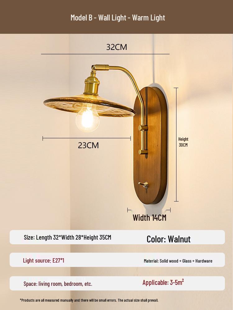 Retro Wabi-Sabi Brass and Wood Wall Lamp for High-End Homestay or Living Room Décor